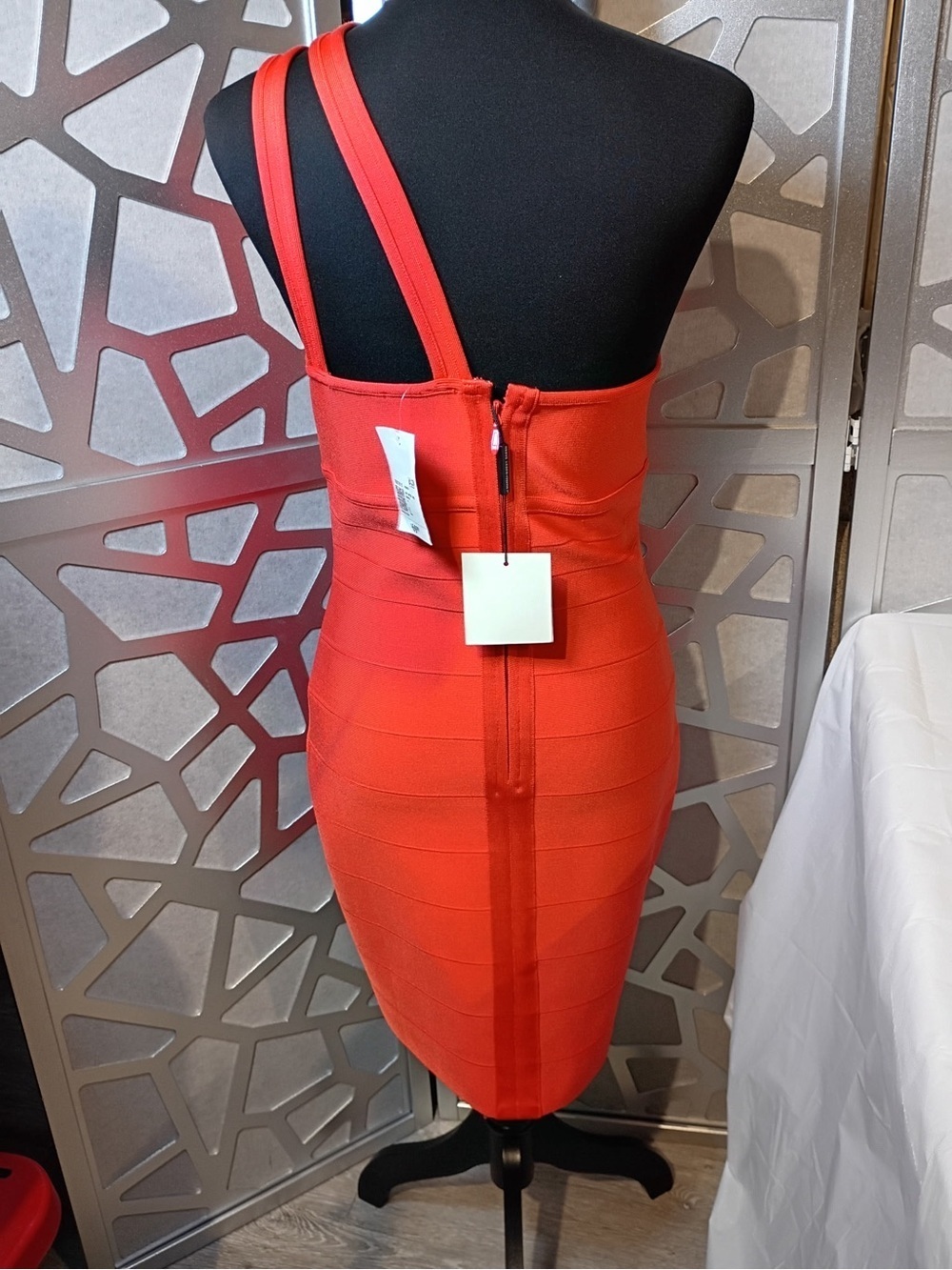 Herve Leger x Forever 21 Bandage Dress One Shoulder Orange Bodycon NWT Size L - Picture 3 of 8